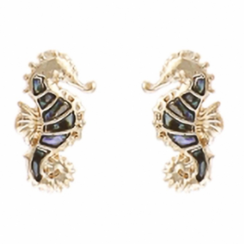 Gold Minimalist Abalone Seahorse Earrings